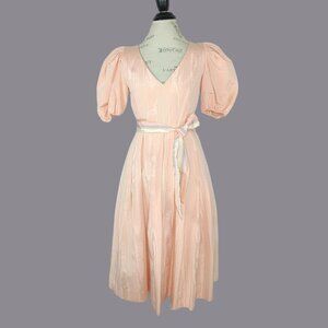 Vintage Morton Myles Peach Dress 4 Small Fit Flare Midi